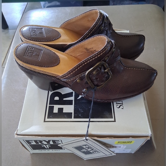 Frye Candice Brown Leather Mules with Buckle - Picture 2 of 5